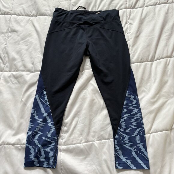 Nike Womens Running Capri Cropped Pants Leggings Black Blue Drawstring - Picture 8 of 9